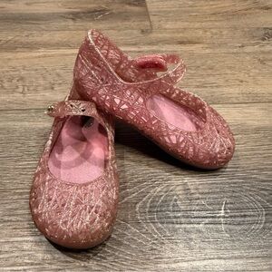 Mini Melissa Campana Zig-Zag Glitter Pink Jelly Mary Jane Sandals, size 8